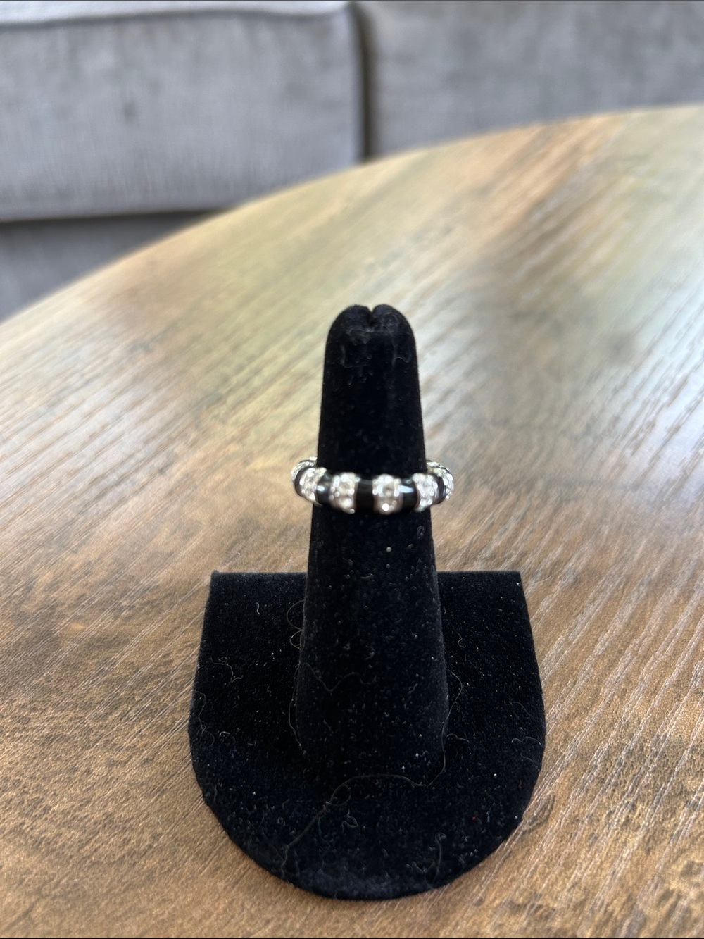 Lauren G Adams Black Enamel And Crystal Stackable Band Ring - Silver size 5
